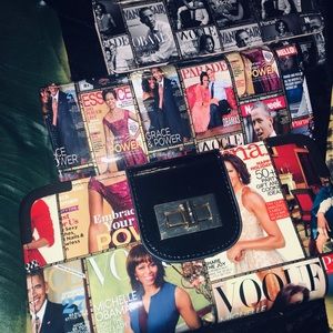 Glossy magazine cover Michelle Obma collage purse
